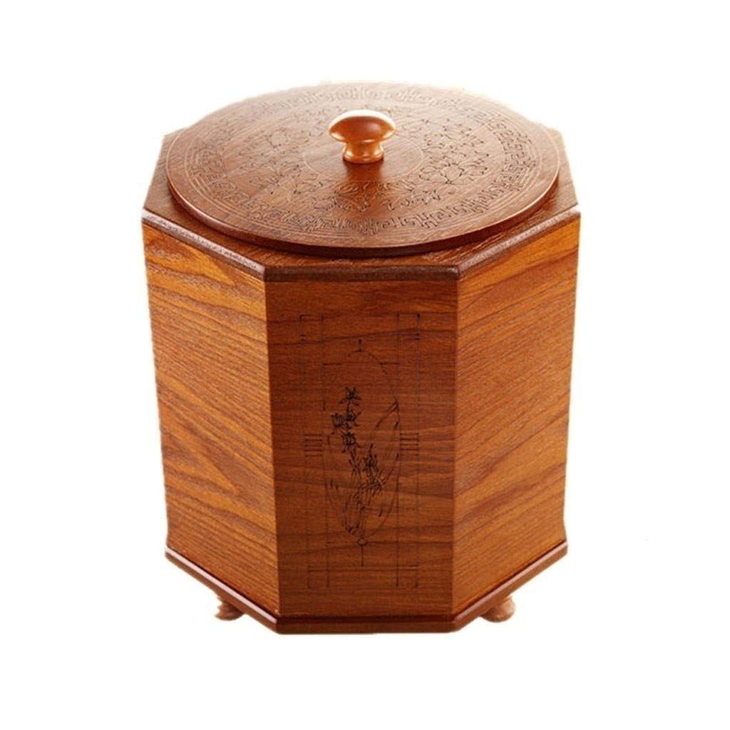 Dustbins Solid Wood Trash Can Wastebasket Antique Garbage Container Bin with Lid for Home Living Room Hotel Bedroom Bathroom Waste Recycling (Size : 5L) (8L)