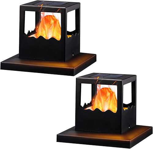 Viewsun Paquete de 2 luces solares para poste de punta, luces solares de poste de llama parpadeante, iluminación LED SMD de brillo para Halloween