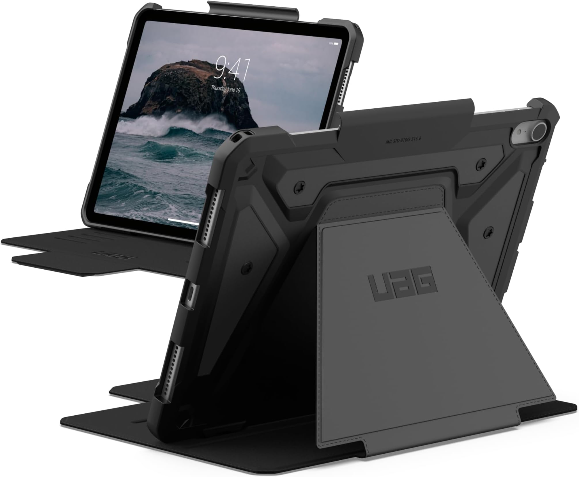 URBAN ARMOR GEAR UAG Designed for iPad Air 11" Case M4/M3/M2 2024-2026 - Rugged Auto Sleep/Wake Folio Cover w/Pencil Holder & Multi-Angle Adjustable Stand, Metropolis SE Black