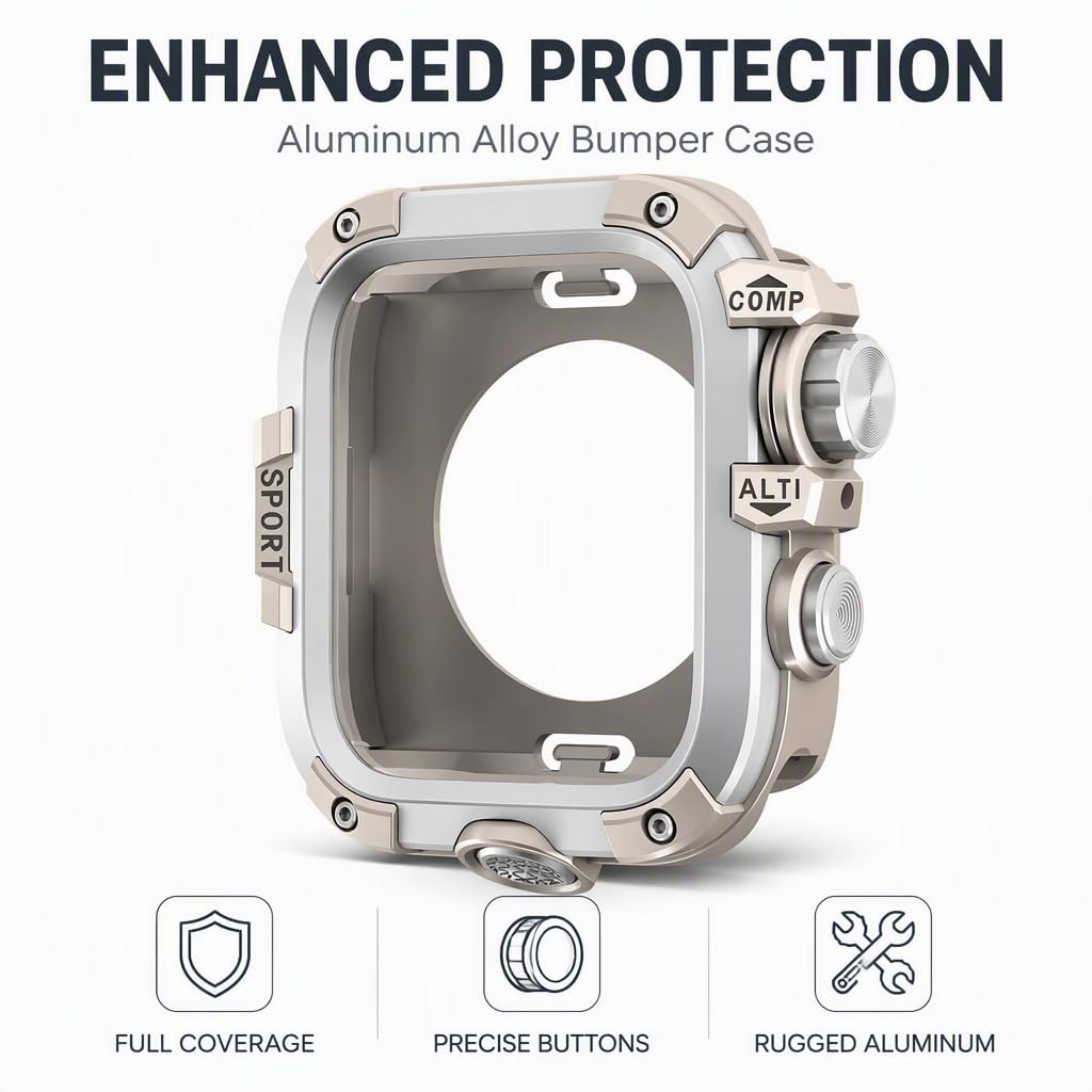 Custodia Protettiva in Lega di Alluminio con Protezione per Lo Schermo, Colore Argento Stellato, per Apple Watch da 45 mm. (Foriwatch44mm)