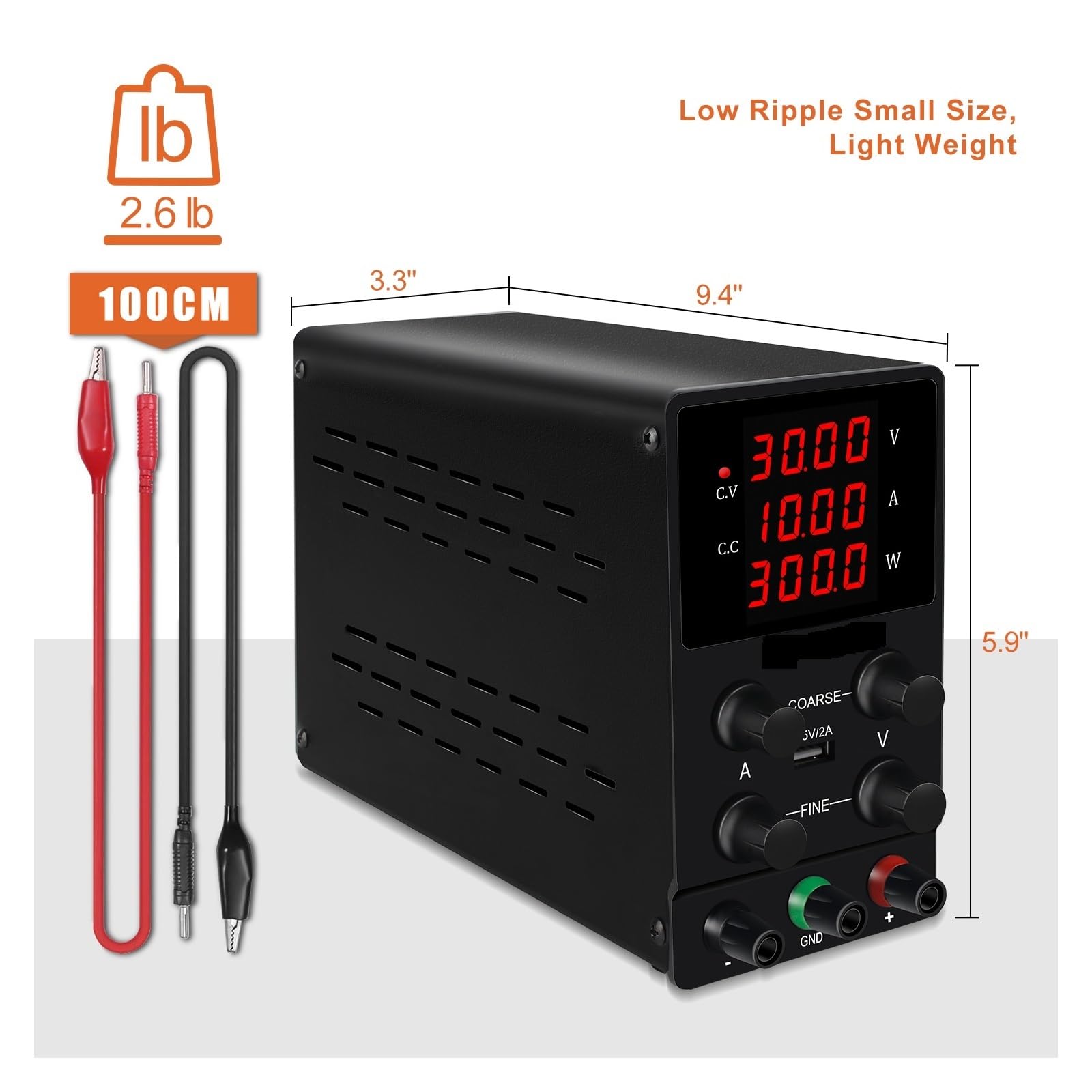 fuente de alimentación conmutada de CC, Fuente de alimentación de laboratorio conmutada AC 220 DC 30V 10A 5A 300W banco de laboratorio ajustable fuentes de alimentación regulador de voltaje USB(120V 3
