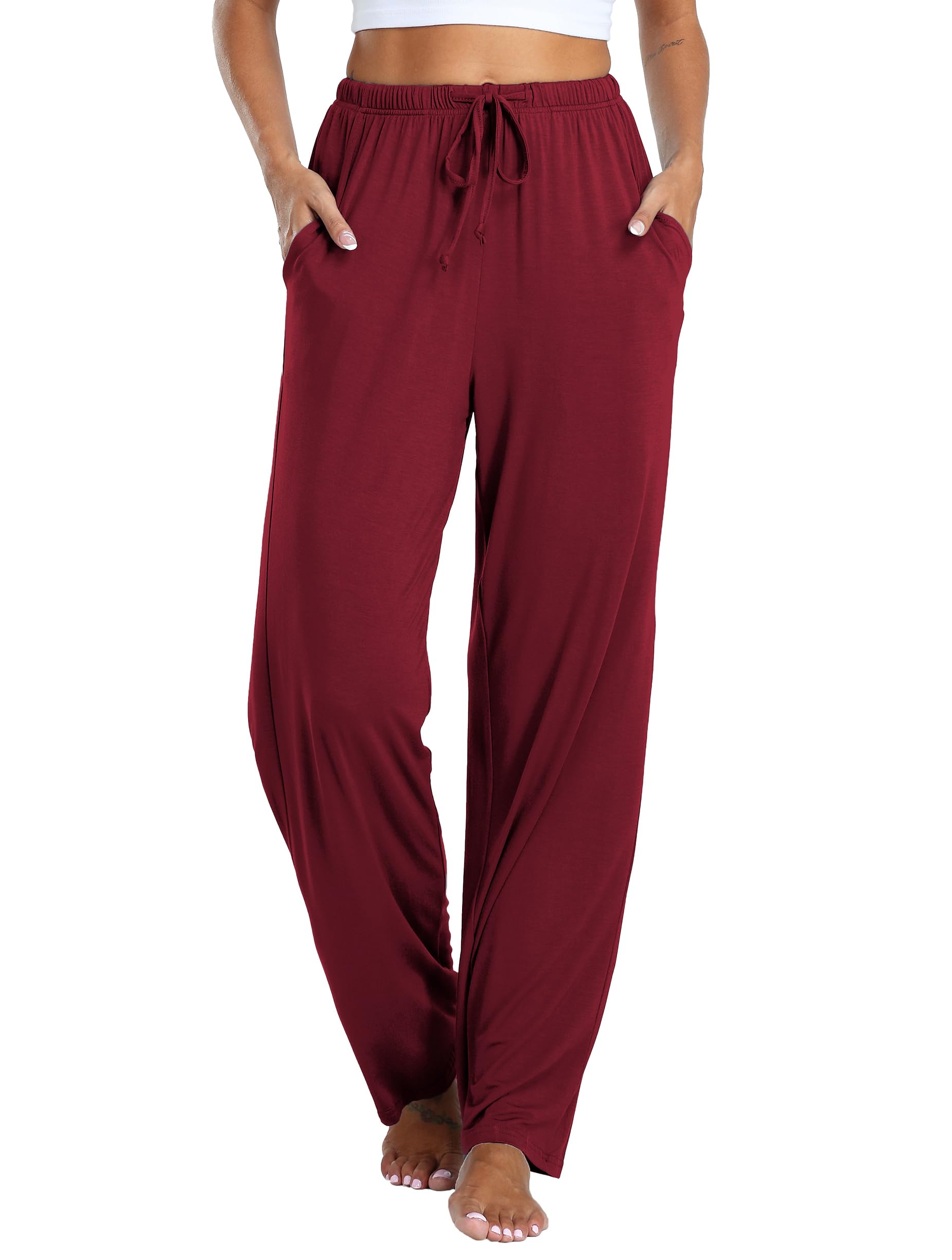 Vlazom Damen Schlafanzughose Modal Lang Weich Loungehose Freizeithose Yogahose Nachtwäsche Hosen mit Taschen Pyjamahose mit geradem Beinil
