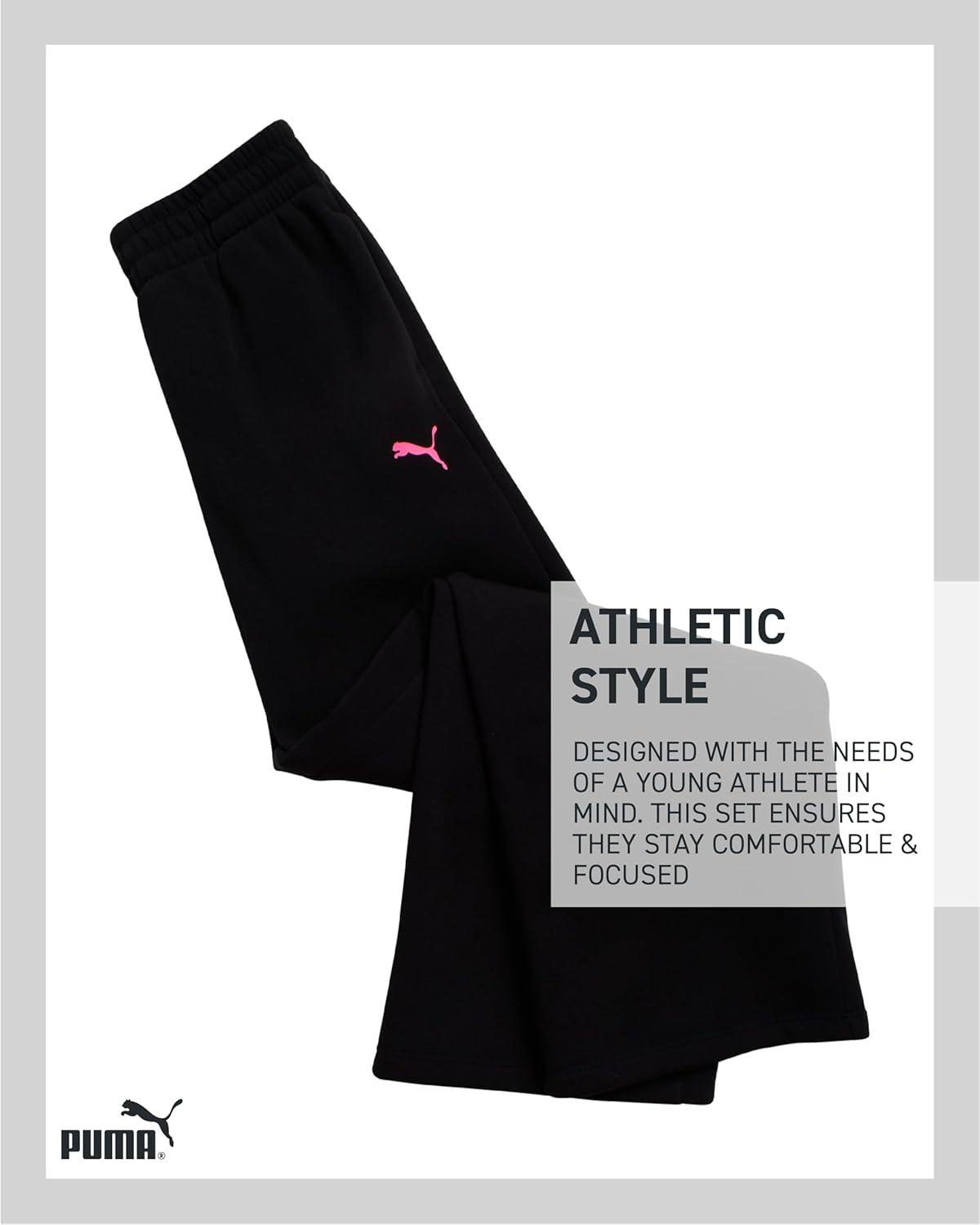 PUMA Girls' Pants Set - 2 Piece Short Sleeve Crewneck Fashion Graphic Tee Shirt and French Terry Flare Pants for Girls (7-14) Knockout Pink/Black 12-14 image 6 of 6 B0DQLTK7HF