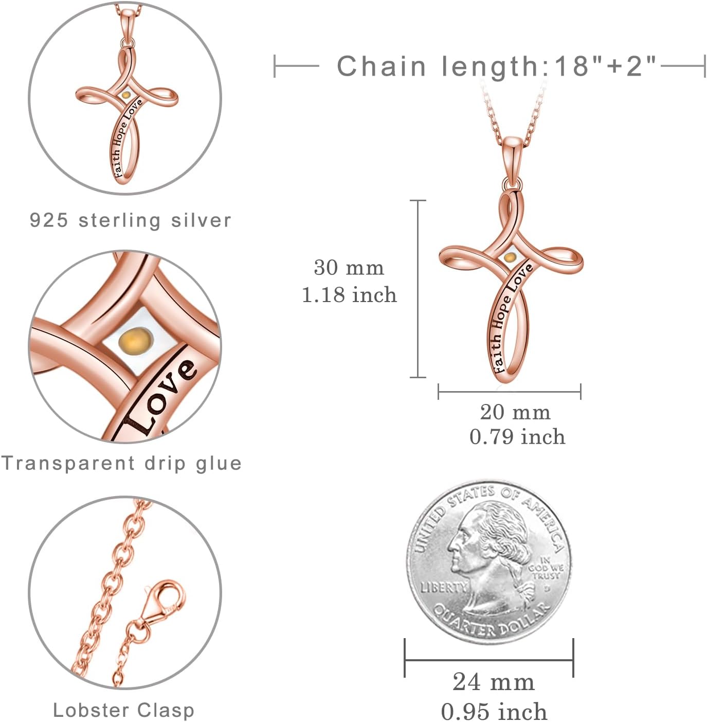 Platinum/Gold/Rose Gold Mustard Seed Cross Necklace for Women - 925 Sterling Silver Faith Jewelry, Baptism Gift - Image 4