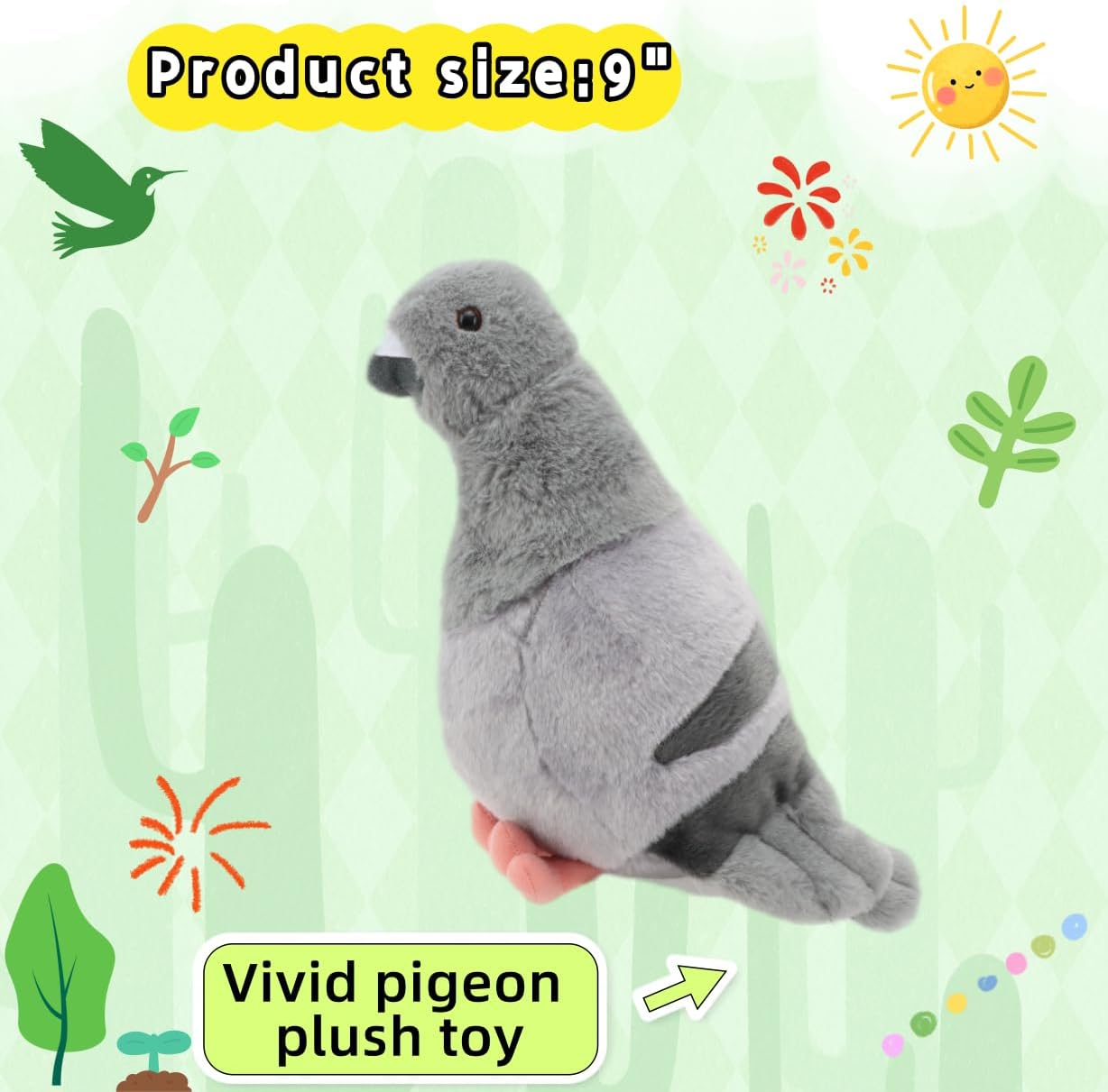 9" Realistic Grey Pigeon Plush Toy, Soft Life-Like Bird Stuffed Animal, Educational Nature Toy & Cozy Home Décor, Cute Birthday Christmas Festival Gift for Kids, Girls, Boys, Friends