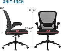 Vista 2 de Silla ergonómica de oficina con respaldo medio, silla de computadora de malla con soporte lumbar y reposabrazos abatibles, silla giratoria de altura