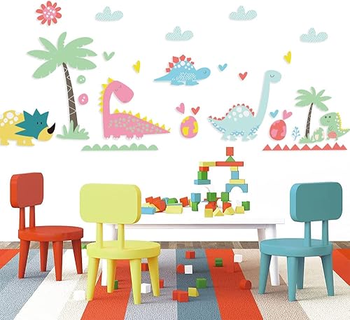 Miniatura 2 de Calcomanías de pared de dinosaurio, lindas calcomanías de pared de dinosaurio para dormitorio de niños y niñas, guardería, sala de juegos y