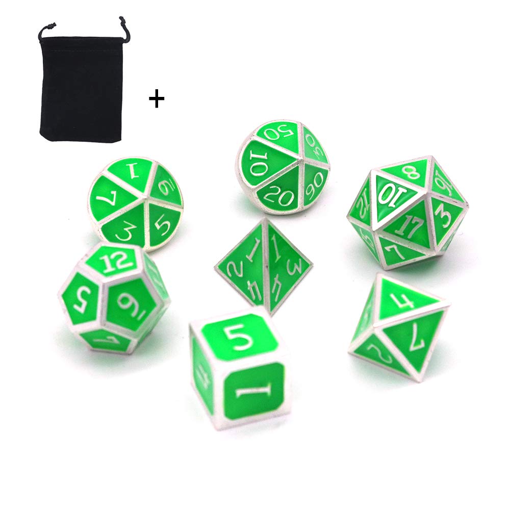 DollaTek 7PCS Metal Polyhedral Dice Set including Black Storage Bag for Role Playing Game Dungeons and Dragons D&D Math Teaching(Green) - Image 4