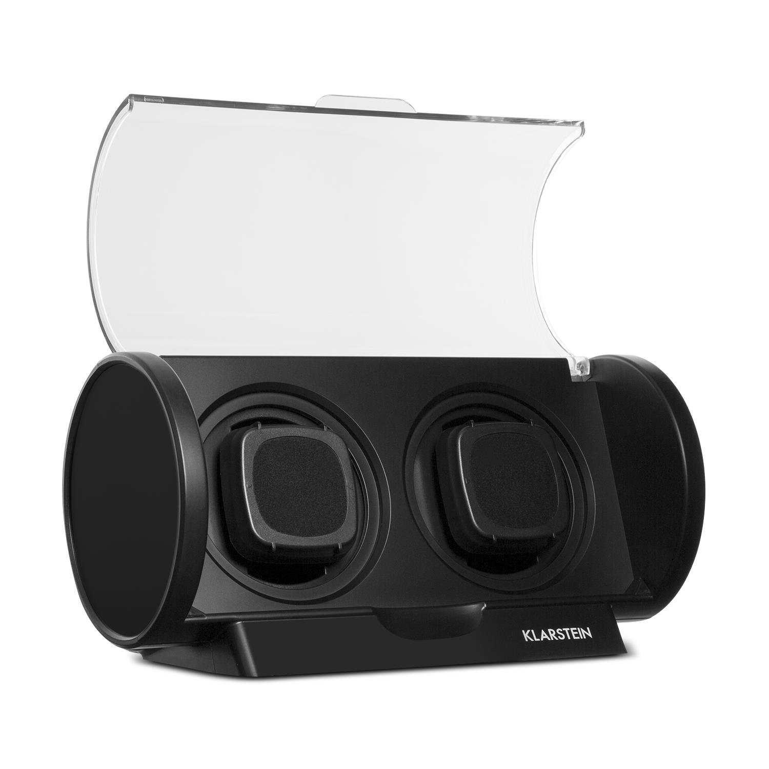 KLARSTEIN Lugano - Remontoir Automatique pour 2 Montres, 4 Modes de Rotation, Boîtier en Plastique résistant, Grande fenêtre de visualisation Transparente, Noir