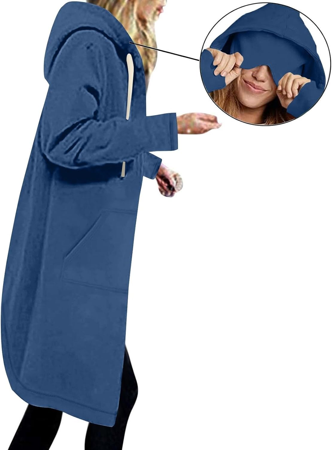 Women's Zip Up Hoodies Causal Long Sweatshirt Coat with Eye Mask Oversized Long Sleeve Hood Jacket for Travel - Image 4
