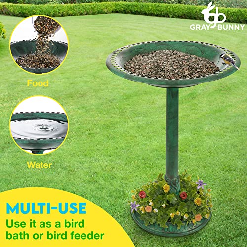 Gray Bunny 29" Bird Baths For Outdoors, Tall Bird Bath, Stylish Design With Steel Ground Anchors For Lawn, Patio Or Garden - Green #TOP5