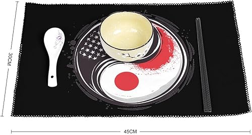 Miniatura 2 de America & Japan Flag Yin-yang Placemats Set of 6 Resistant Table Mats Washable Place Mats for Dinner Party Table Decoration
