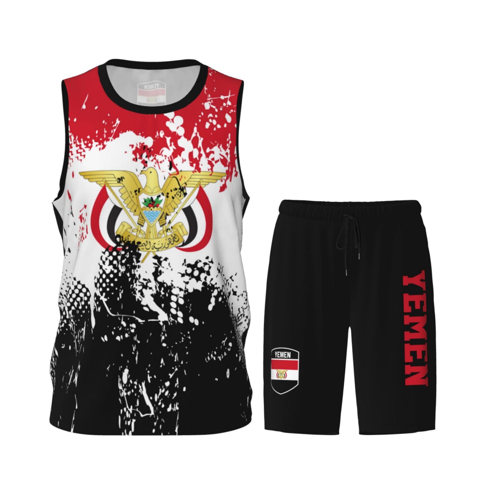 Yemen Flag Flag Grain (2) Basketball Jersey Uniform Suit for Men Adults Training Athletic Set