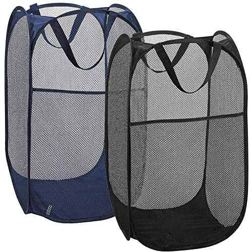 Image of 2 Laundry Baskets, pop-up Laundry Baskets, Foldable mesh Laundry Baskets (Each with 2 Reinforced Handles), Blue