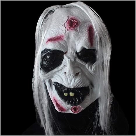 Amazon Co Jp ホラーマスク ハロウィンマスク ハロウィンパーティースケルトン女性の幽霊ゾンビゾンビ嫌な恐ろしいしかめっ面帽子 ウィッグ 髪 怖いラテックス全頭マスク ハロウィン怖いマスク Color 1 ホーム キッチン