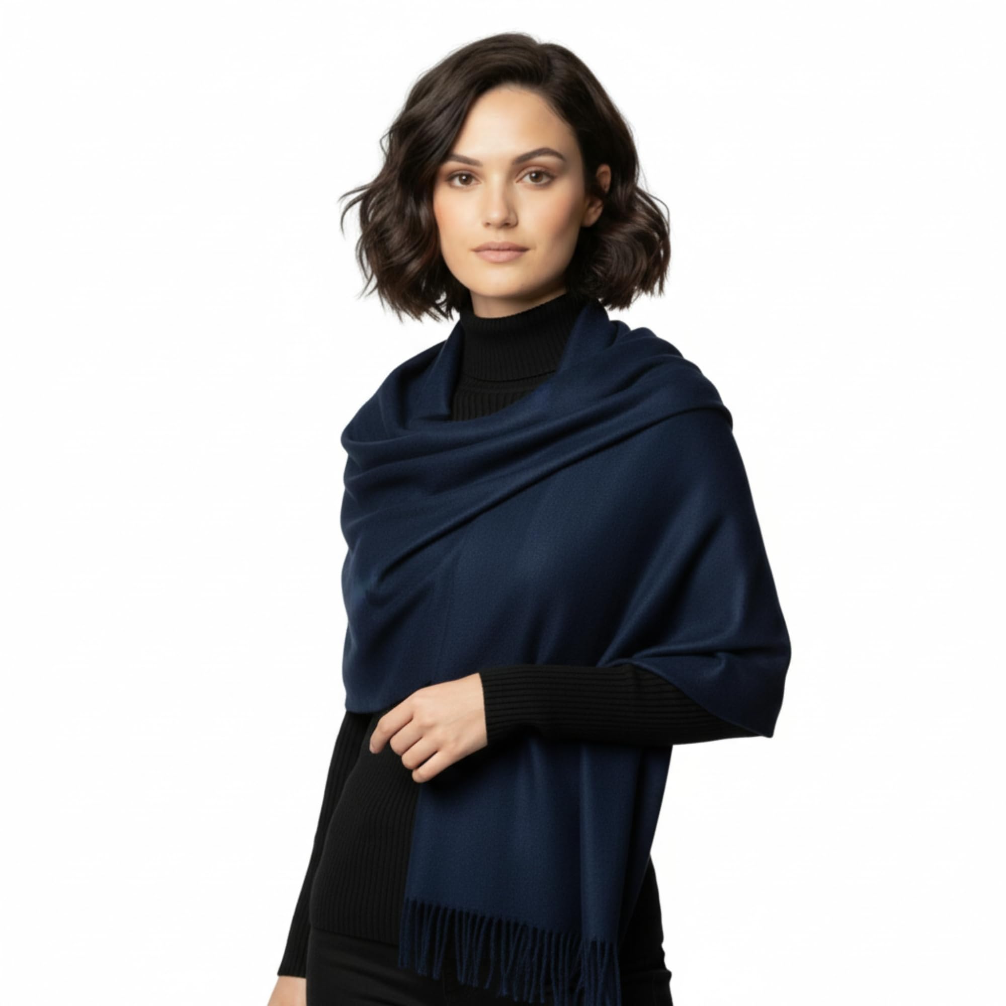 Basic Sense Women's Navy Pashmina Shawl Wrap For Large Oversized Cashmere Feel Scarf For Weddings & Winter,