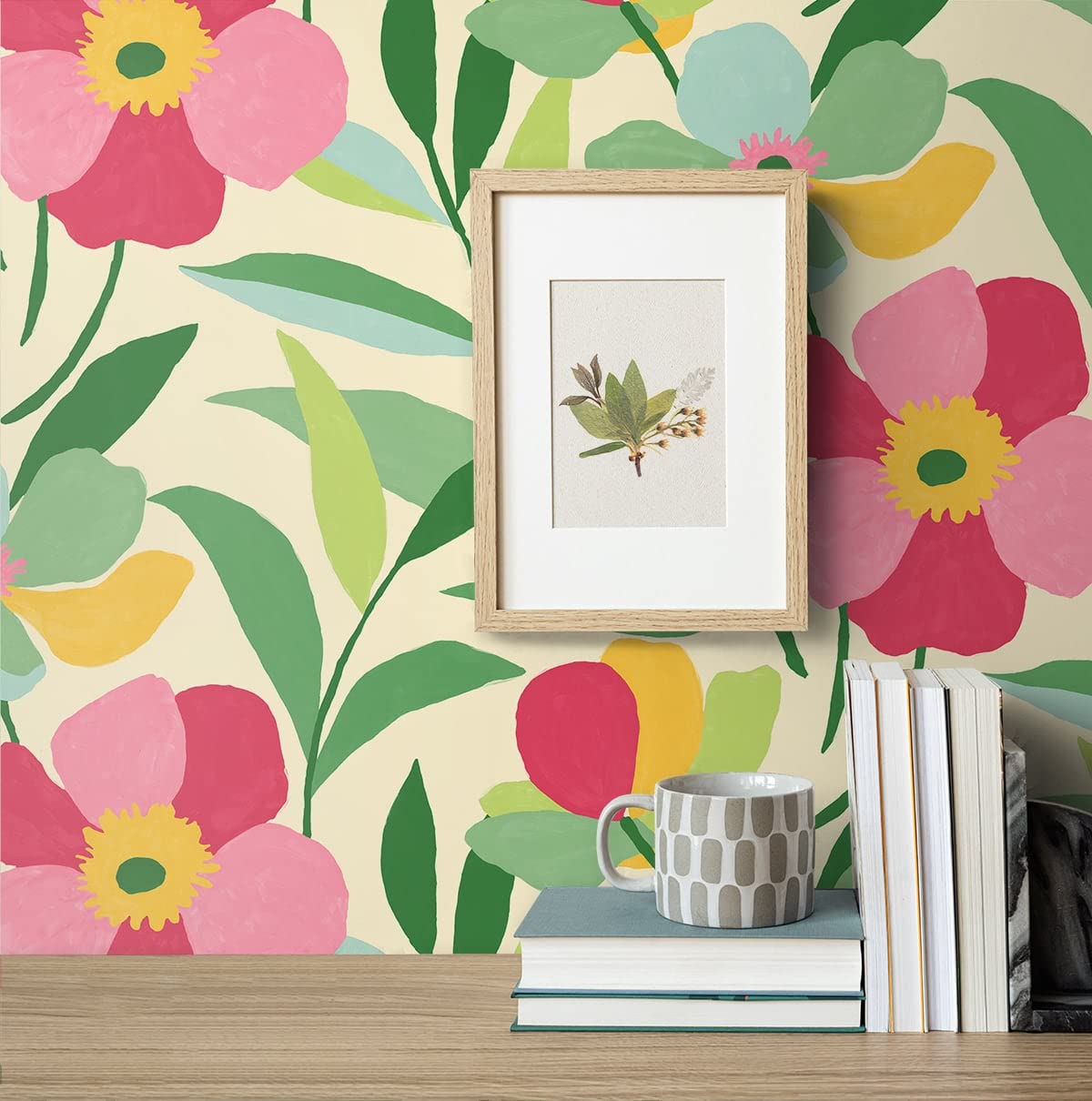 NextWall Garden Block Floral Peel and Stick Wallpaper (Pink