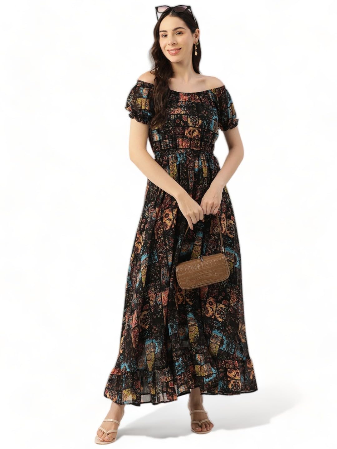 KEDARFABGeorgette Floral Printed Dress for Women