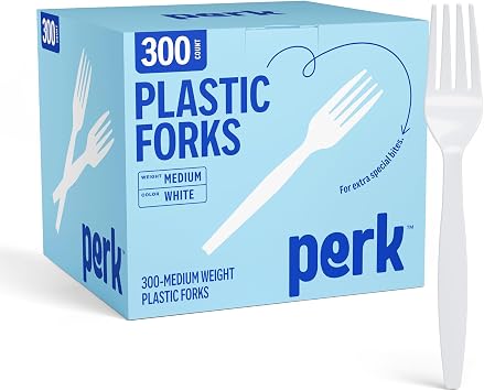 Staples Perk Medium - Weight Plastic Forks, 300 Count Bulk Disposable Forks for Everyday Meals, Parties and Events, White
