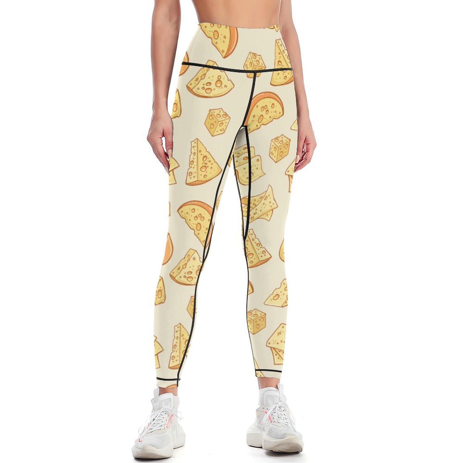 Kwqdozf Women's As Pic Yellow Cheese Pattern High Waist Yoga Pants Sports Leggings