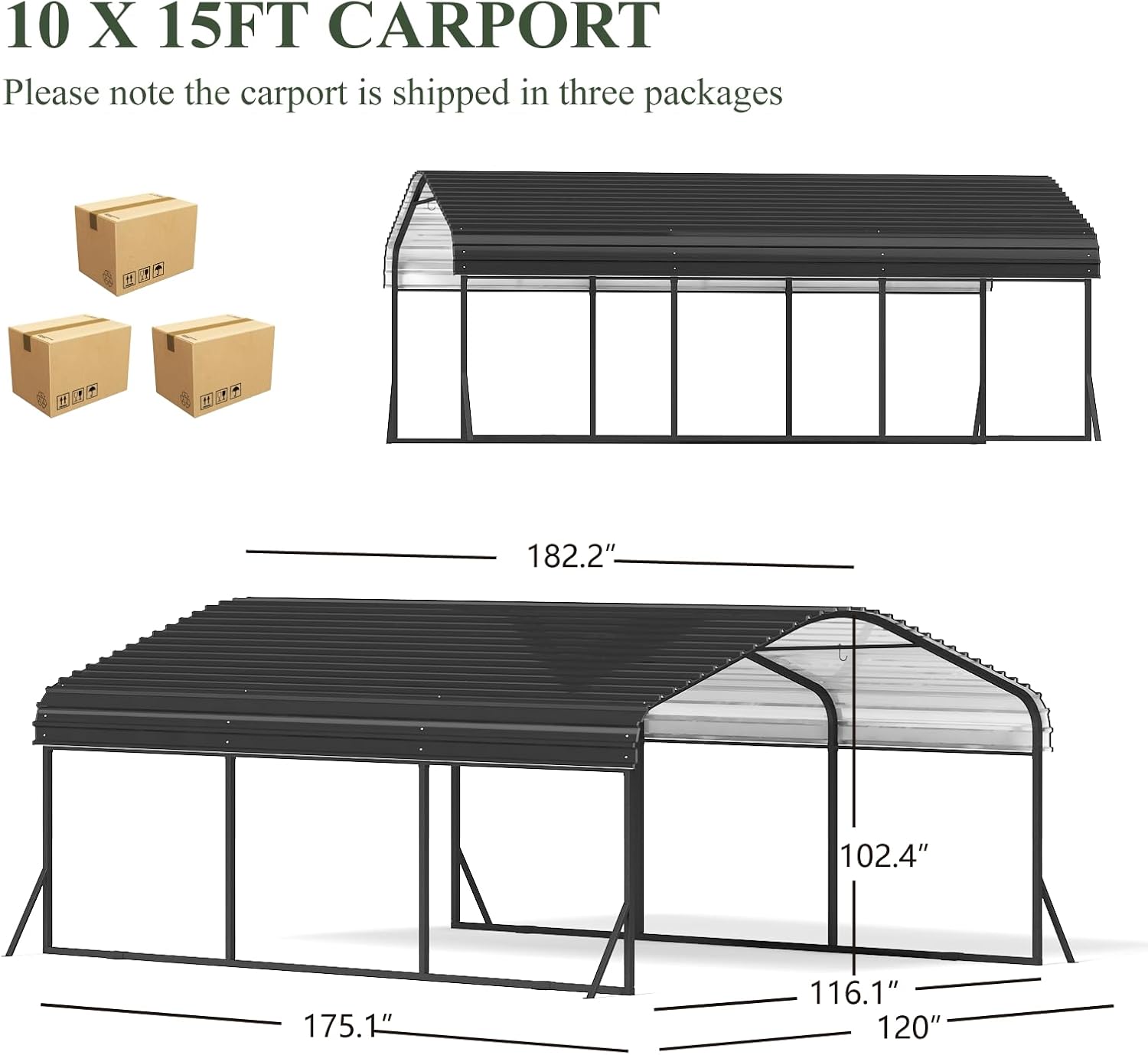 Heavy Duty Carport, 10x15 FT Metal Carport Kit, Steel Carports Canopy with Galvanized Steel Frame and Roof, Garage Car Tent Shelter Outdoor Storage Shed for Boats and Truck, Charcoal for Winter Heavy Duty Carport, 10x15 FT Metal Carport Kit, Steel Carports Canopy with Galvanized Steel Frame and Roof, Garage Car Tent Shelter Outdoor Storage Shed for Boats and Truck, Charcoal for Winter