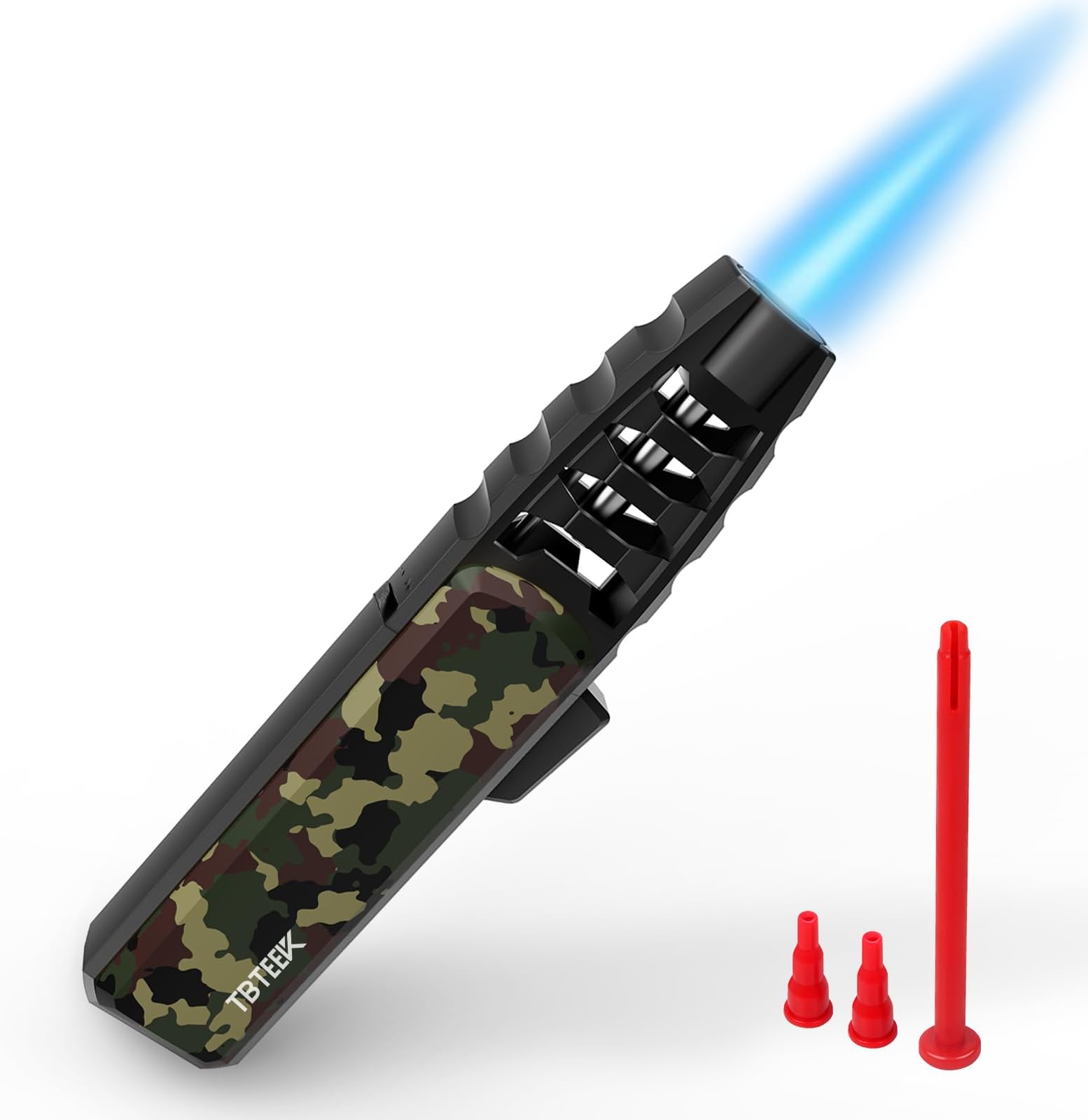 TBTeek Butane Torch Lighter - Adjustable Jet Flame Lighter, Blow Torch, Refillable Bright Fire Torch, Cooking Torch with Safety Lock for Kitchen, BBQ, Baking, Candle, Camping, Camo (Gas Not Included)