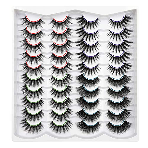 Pawotence 3D Faux Mink Eyelashes Pack Wispy 4 Flirty Styles Dramatic Full Fluffy Thick False Eyelashes 20 Pairs Soft Handmade Makeup Fake Lashes Pack