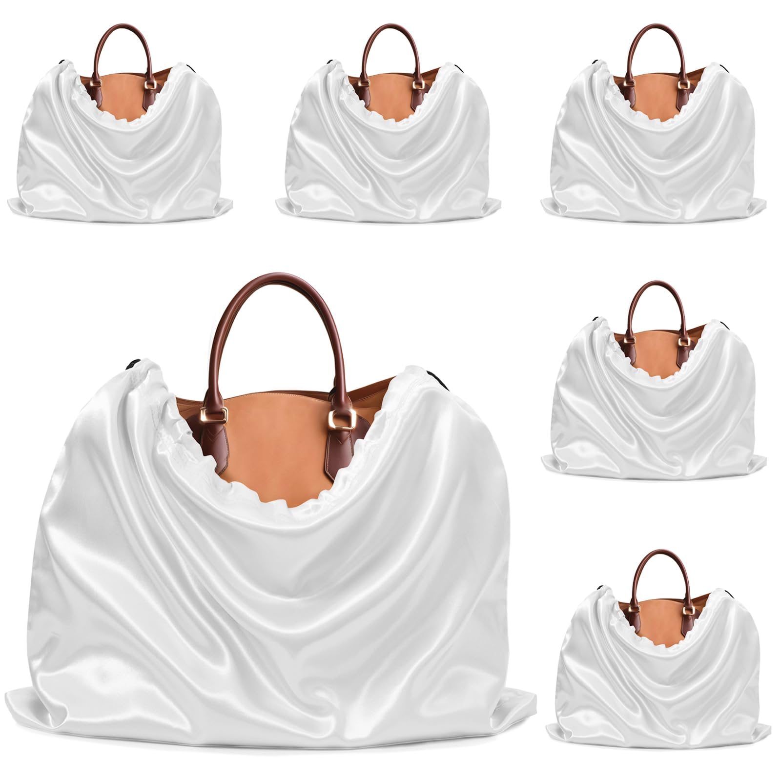Ersmak 6 Pack Dust Bags for Handbags - Ivory White Silk Dust Cover Bag for Purses Shoes - Satin Drawstring Dustproof Bags for Travel Storage - 23.6 x