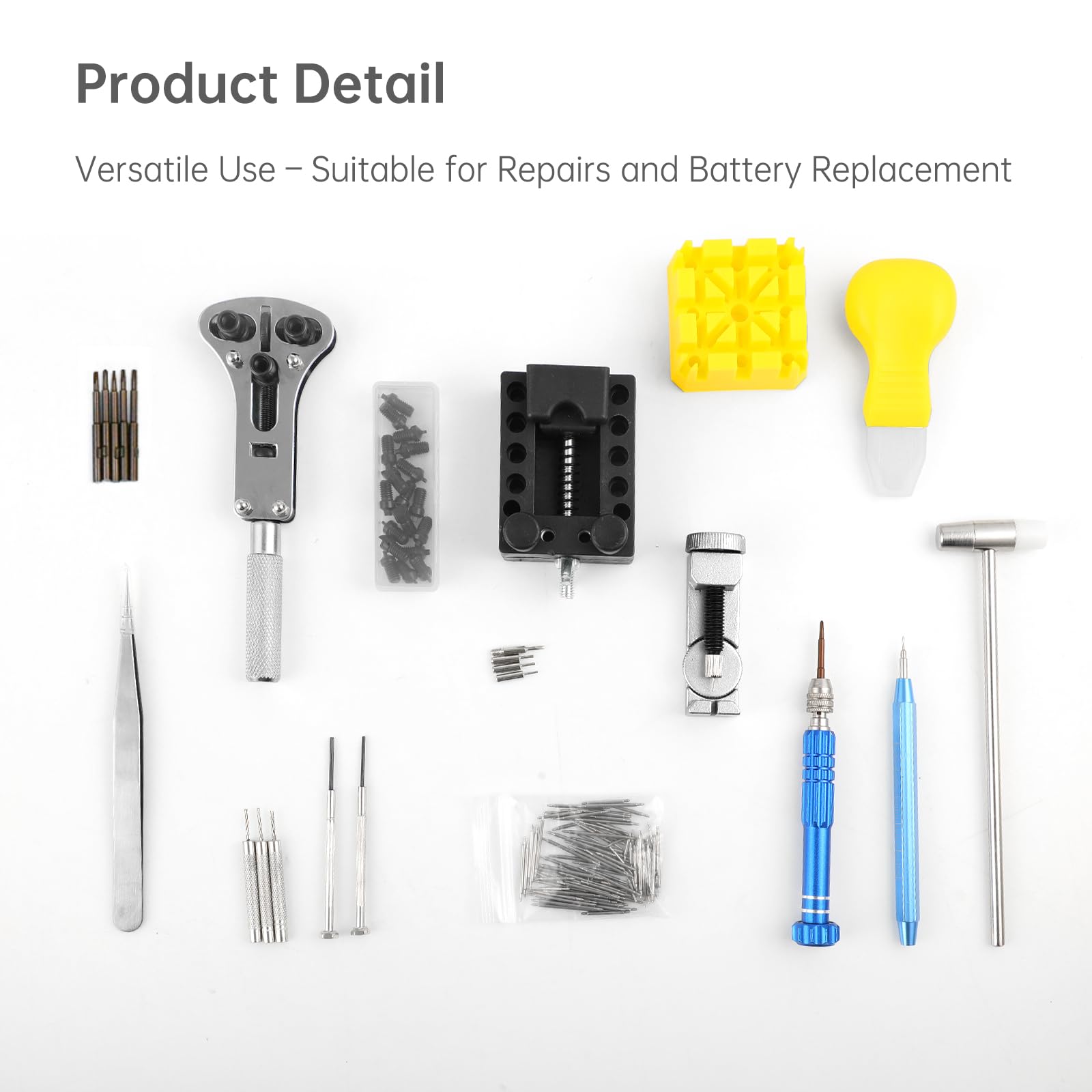 Herramientas Relojero Kit Reparacion Reloj Cambiar Pilas Relojes - Kit de 148 piezas para reparación de relojes incluye herramientas para abrir tapas quitar eslabones y ajustar correas con estuche