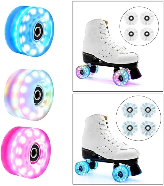 1 x 58 mm x 32 mm Quad Roller Skate Wheels with Key Outdoor Skateboard Wheels Luminous Roller Wheels Colorful Wheels - 3