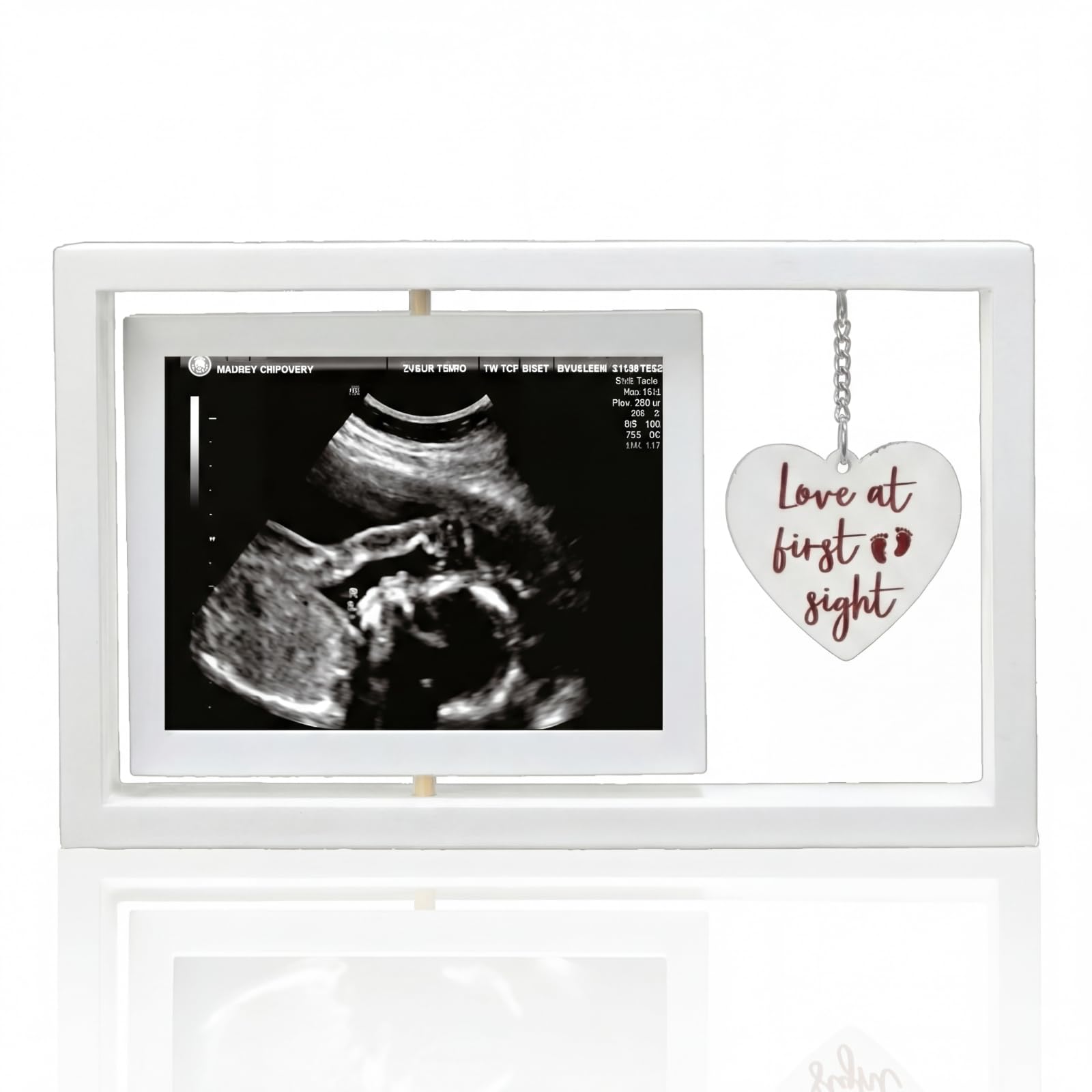 Ultrasound Picture Frames Love at First Sight Sonogram Picture Frame Rustic Gender Reveal Decorations Neutral Ultrasound 4''x3'' Photo Insert for Expecting Parents Pregnancy New Mom Gift