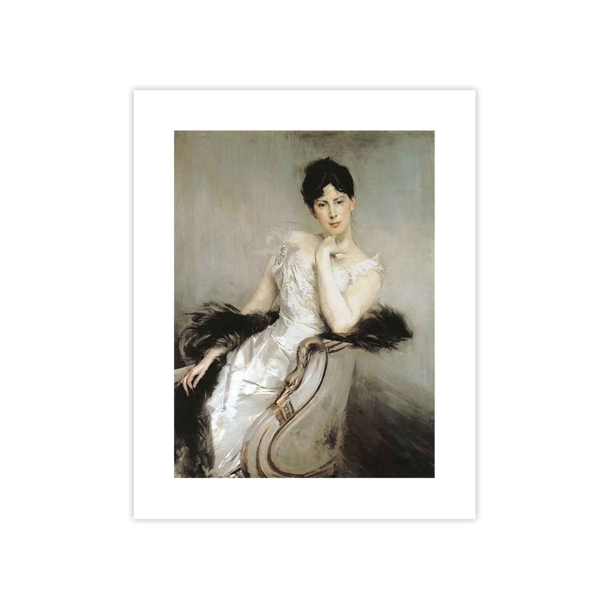 Poster Giovanni Boldini Signora in Bianco impression d'art de prestige en 100x75 cm