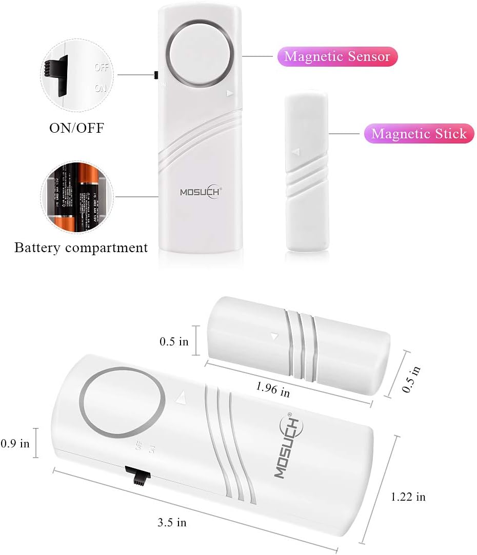 Mosuch Door Window Alarm, Window Alarm Sensor, 6pack Pool Door Alarm Anti-Theft Window Alarm Door Alarm Sensor Home Security Magnetic Sensor for Warehouse Home RV Security Door Window Alarm