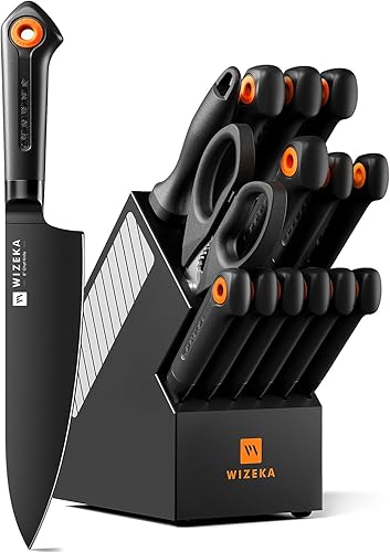 Miniatura 11 de WIZEKA Cuchillo de cocinero: 8 pulgadas: Cuchillo de cocina extremadamente afilado: acero inoxidable de alto carbono de espiga completa: cuchillo de