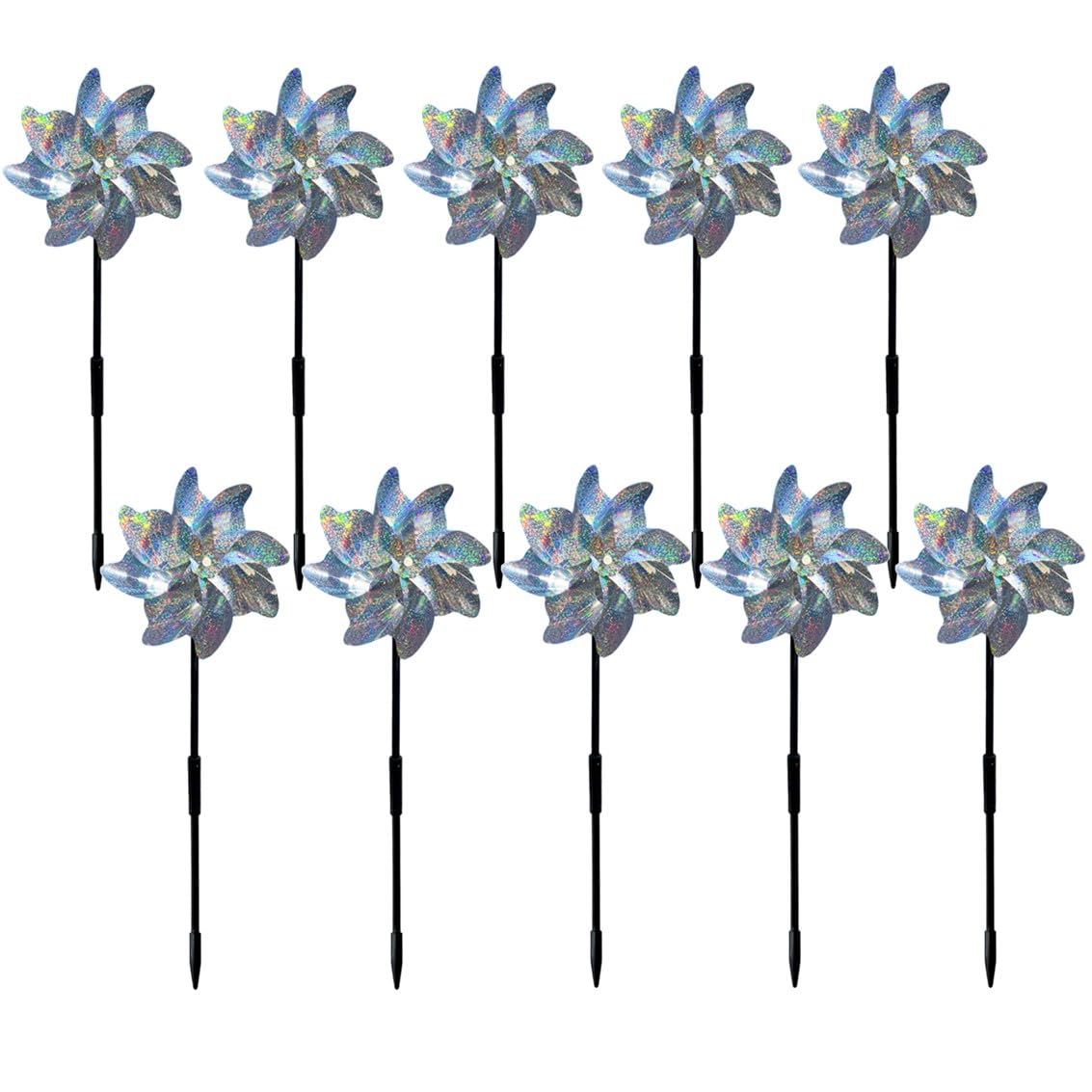 Ehoter C Reflective Pinwheels 10 Pack Wind Spinners Outdoor Bird Scare Devices Sparkly Pinwheel For Garden Decor Scare Birds & Animals For Garden Yard Patio Lawn Farm (C)