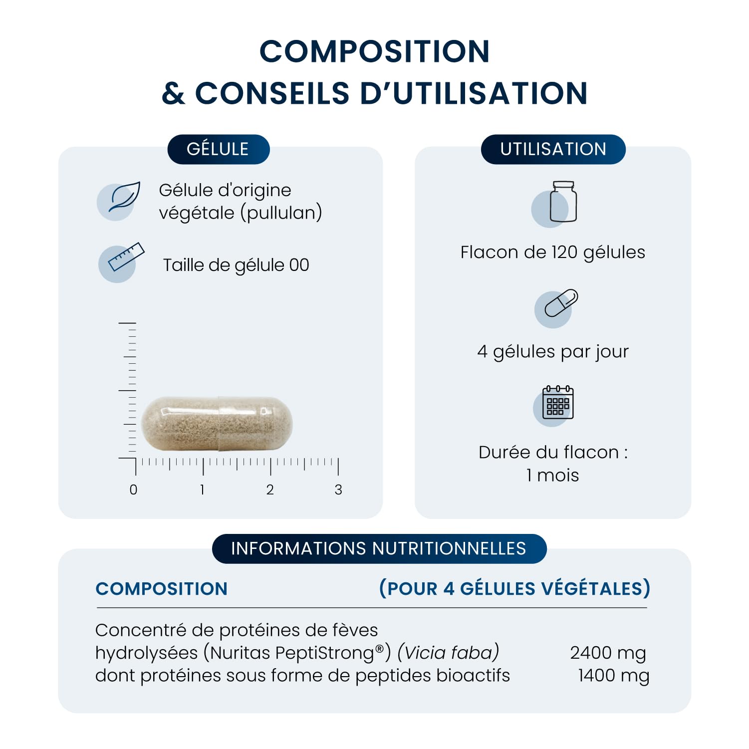 Hydrolysat de Protéines PeptiStrong™ 600mg, 120 Gélules - Issu de protéines de fèves hydrolysées - 100% Naturel et Végétarien - Sans Additif - Sport, Musculation - Fabriqué en France - DYNVEO