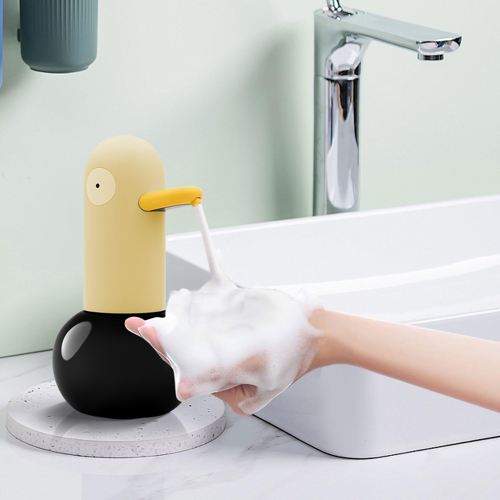 Automatischer Seifenspender, berührungslos, niedliche Ente, berührungslos, schäumender Handseifenspender, 400 ml, wiederaufladbarer Seifenspender für Badezimmer, Küche (2 Stück)