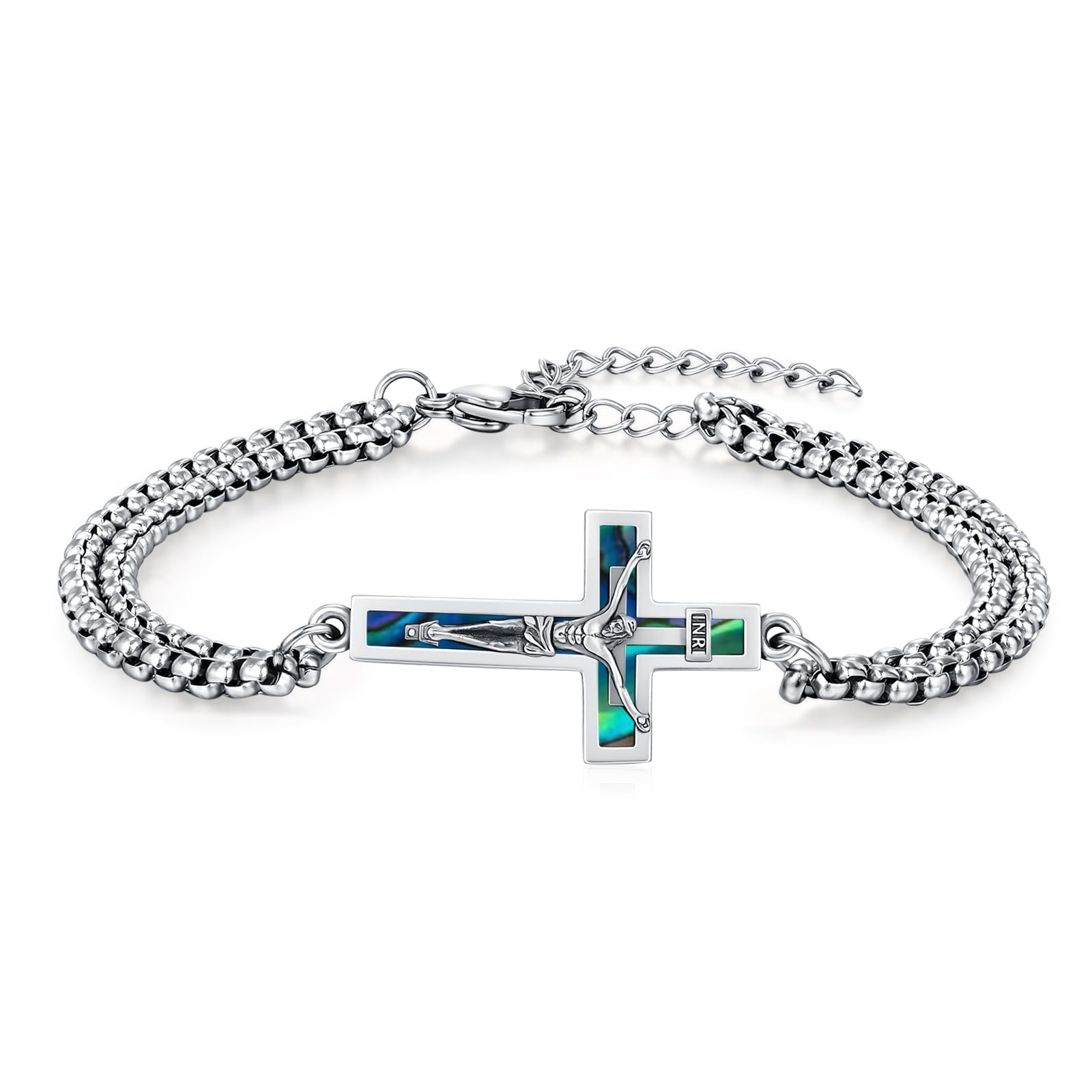 OHAYOO Bracciale a croce in argento sterling 925 con crocifisso, da uomo e da donna