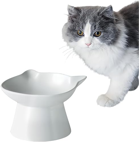 Cuencos elevados de cerámica para gatos, platos de agua elevados para gatos de interior, perros pequeños, cuencos de cerámica de 12 onzas, poco