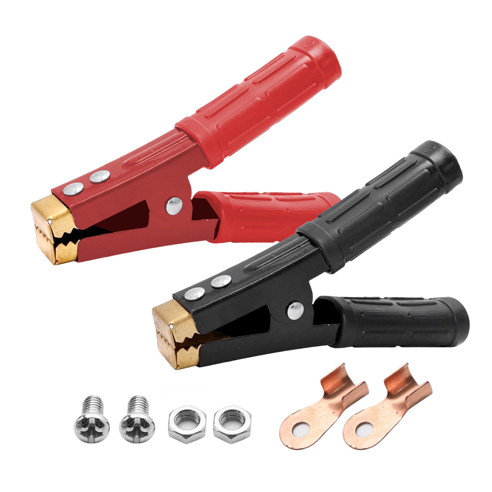 Saihisday 2Pcs Heavy-Duty Insulated Alligator Clips Pure Copper Car Battery Charger Clamps 100A/800A/1500A Black+Red