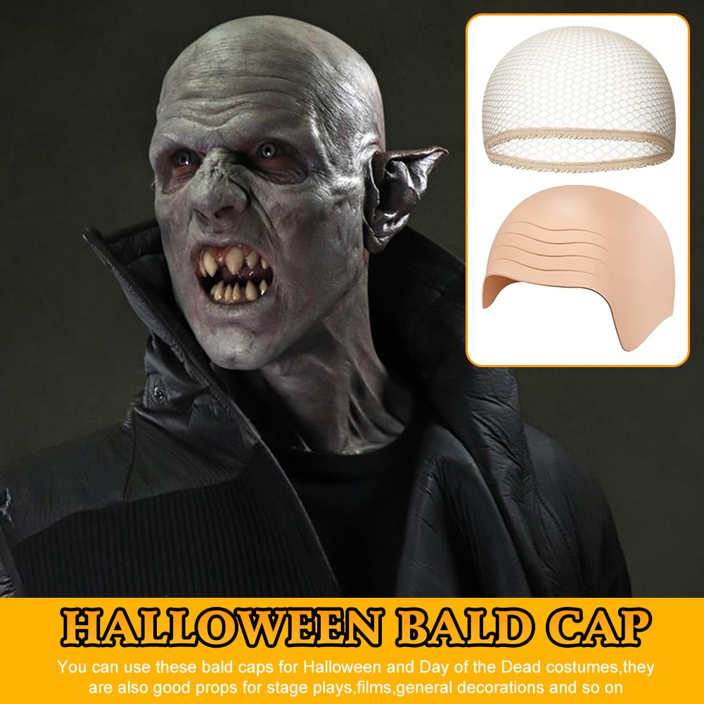 Maobeez Bald Caps Costume Set for Adults Makeup Bald Thick Latex Head Wig Cap, Reusable Cosplay B-ald Cap - Image 3