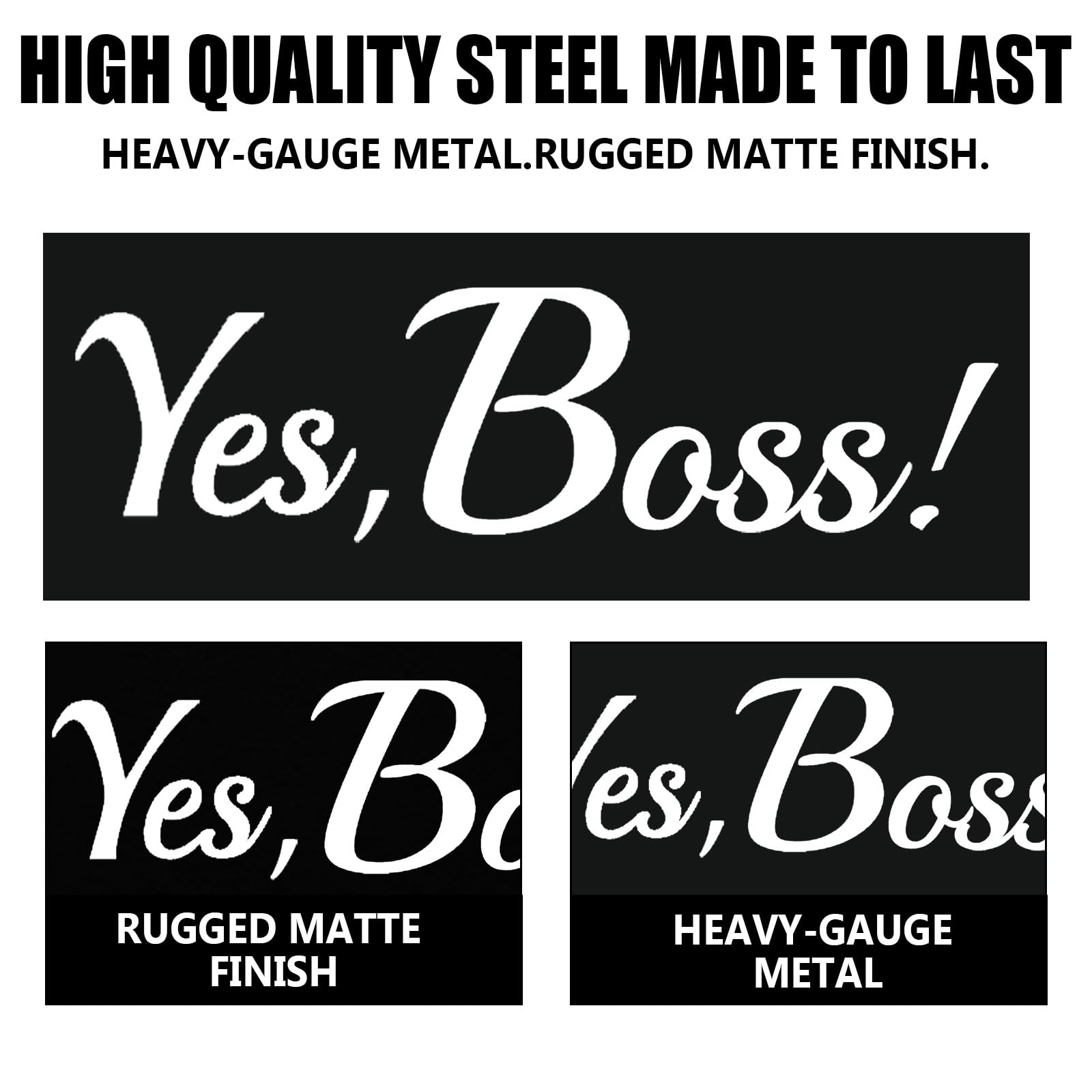 Letrero de pared de metal divertido con texto en inglés «Yes Boss», placa