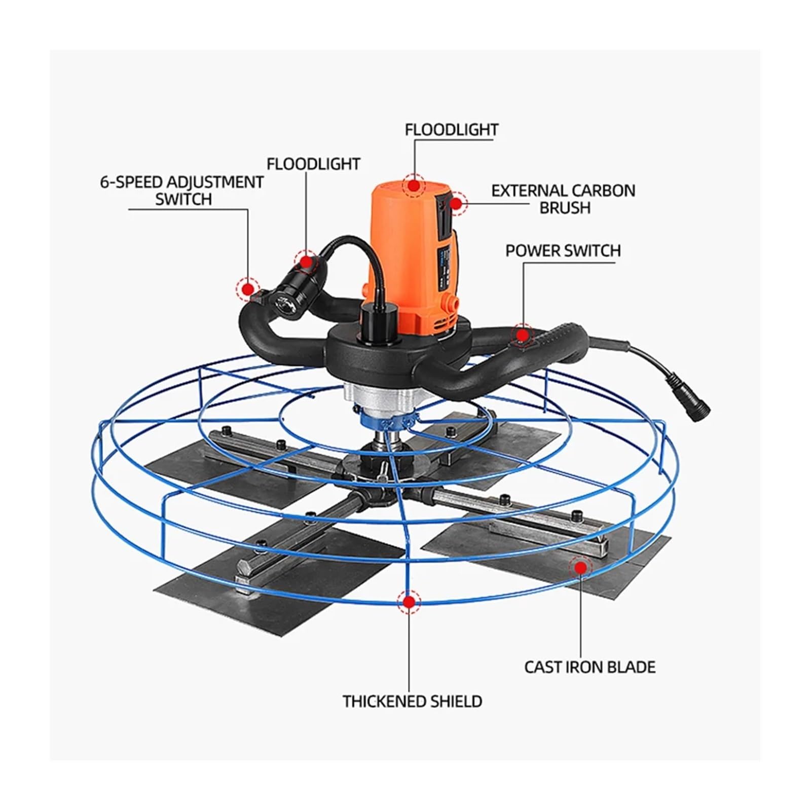 Macchina lucidatrice elettrica for pavimenti in calcestruzzo con cazzuola for cemento da 4380 W, lama for pavimenti, calandra Per principianti e fai da te(Only head)
