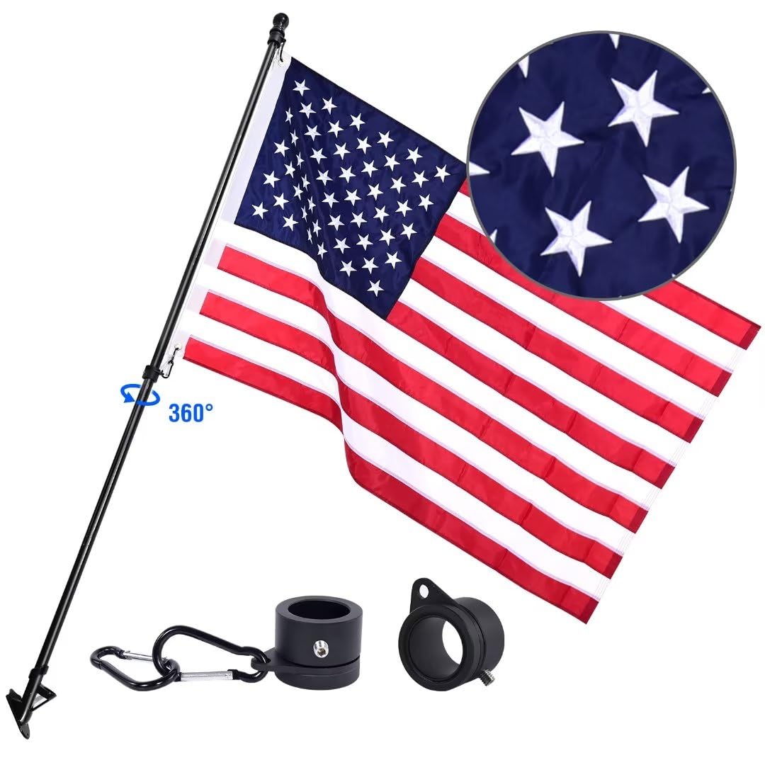 Quarut House Flag Pole Kit,Including 6Ft Stainless Steel Flag Pole,Heavy Duty Nylon 3x5 Ft American Flag,Aluminum Alloy Rings and Bracket.Wall Mounted Flagpole Set for Residential Commercial?Black)