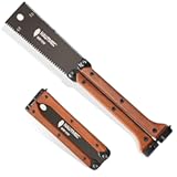 HAUTMEC Folding Japanese Pull Saw&comma; 6-Inch Double-Edged Hand Saw with SK5 Blade &lpar;12&sol;17 TPI&rpar;&comma; Beech Wood Handle & Storage Pouch – Compact Flush Cut Handsaw for Woodworking & Precision Cuts – HT0446
