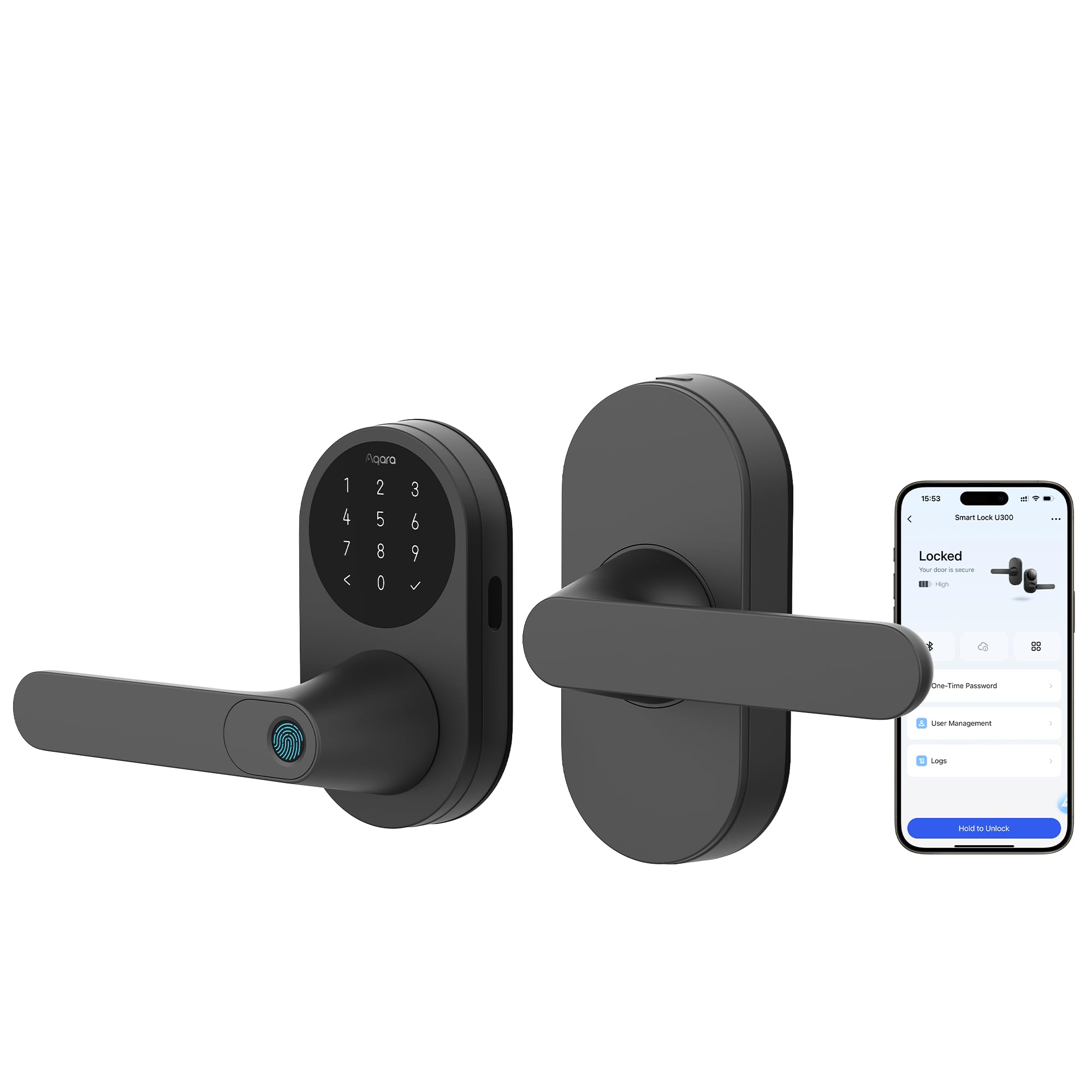 Photo 1 of Aqara Smart Lock U300 Upgraded Version, Fingerprint Keyless Entry Door Lock with Handle, Matter Over Thread, Apple Home Keys, Touchscreen Keypad, Smart Lever Lock Supports Homekit Alexa Google, Black
