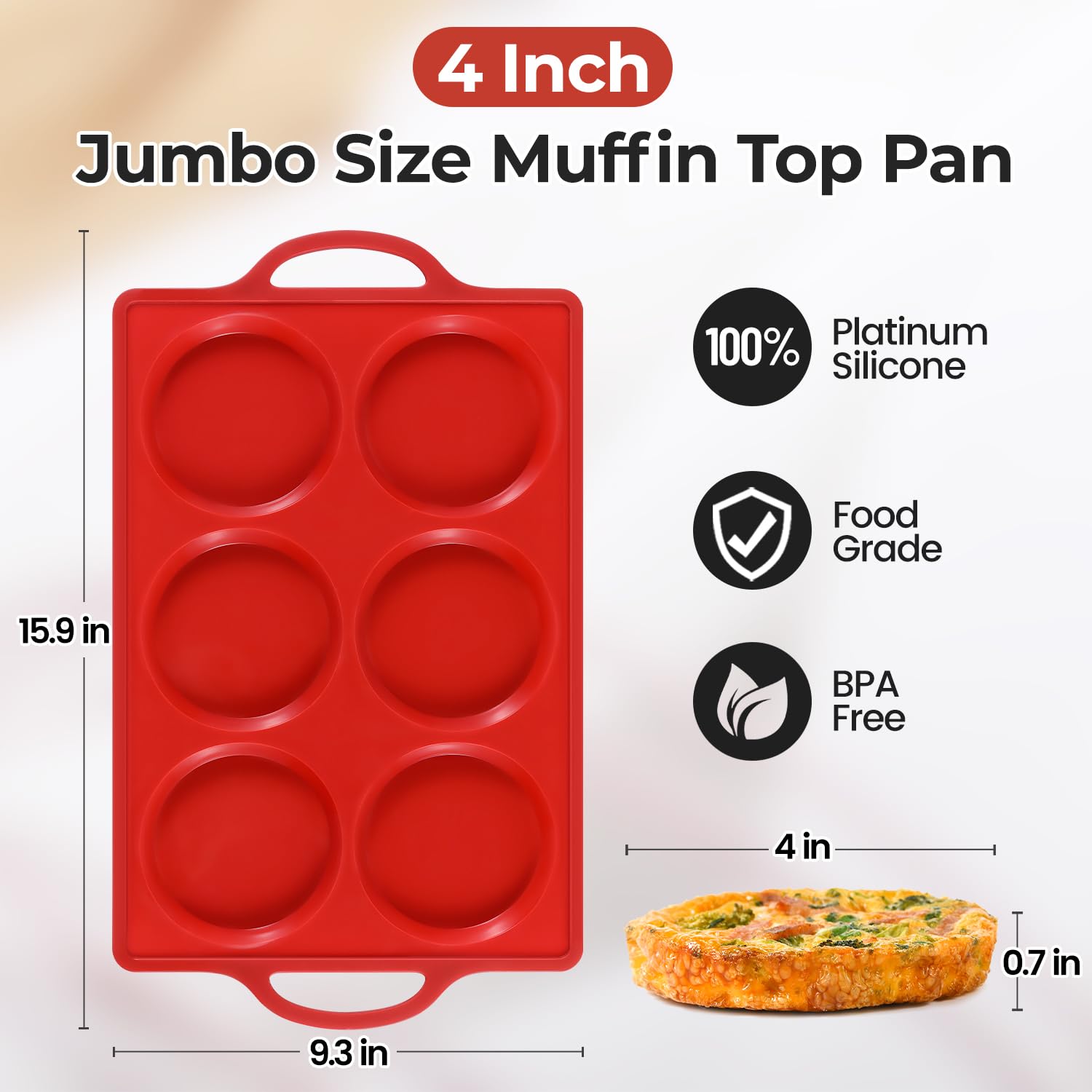 CAKETIME Muffin-Backform, antihaftbeschichtet, 10,2 cm, Metallrahmen, runde Eierbackform für Ofen, englische Muffins, Whoopie Pies, Maisbrot, Eierbisse, Frühstücks-Sandwiches, Torten, 2 Stück, rot