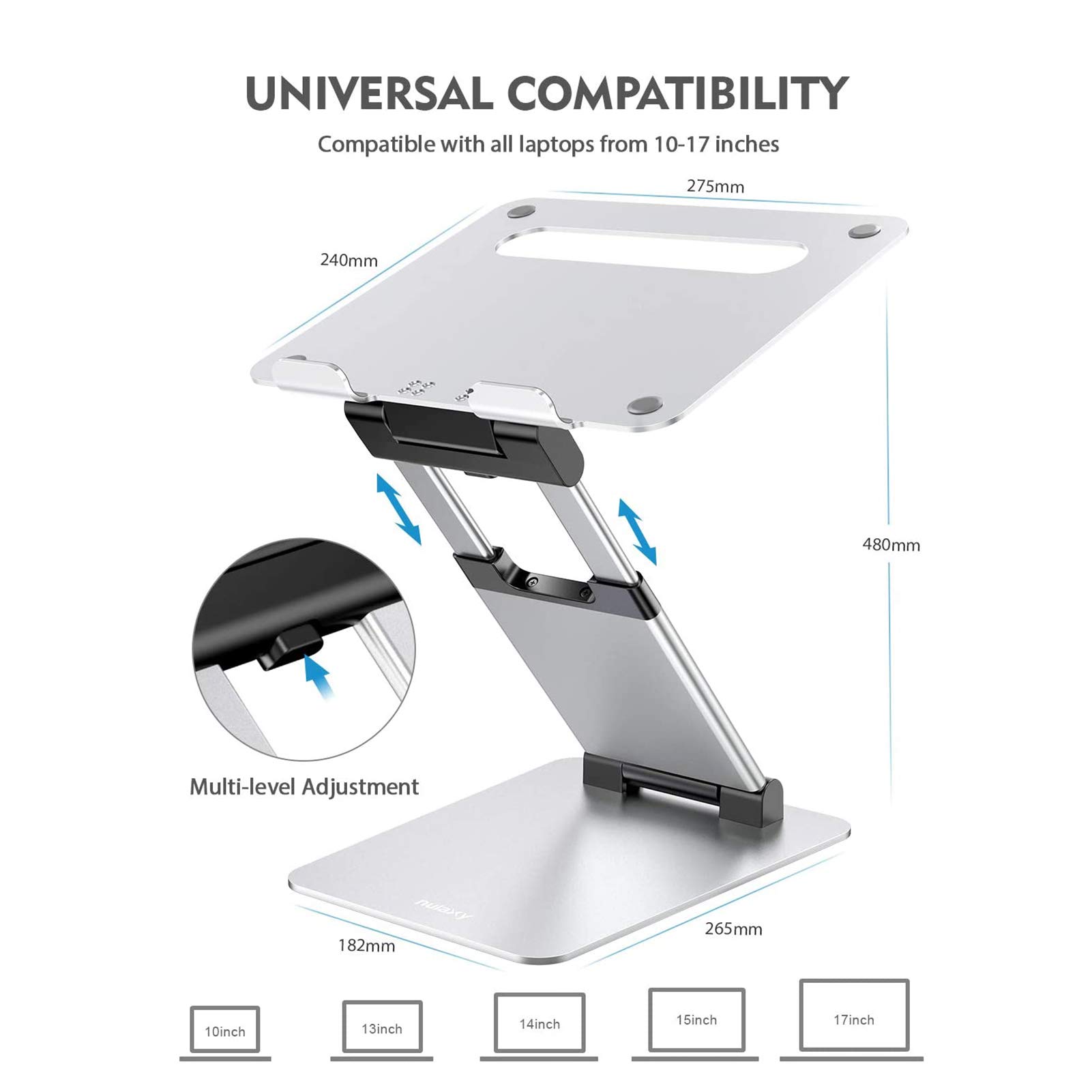 Soporte para portátil Altura Ajustable Soporte para portátil Soporte de Aluminio Estirable Diseño Elevado Soporte de pie para portátil para MacBook Air Pro 11-17 Pulgadas