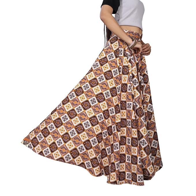 Velstra Women's American Crepe Blooming Flared Long for Traditional Stitched A-line Flare Skirt for Girls with 12 Meter Flare 40inch Height (M) Multicolour 4