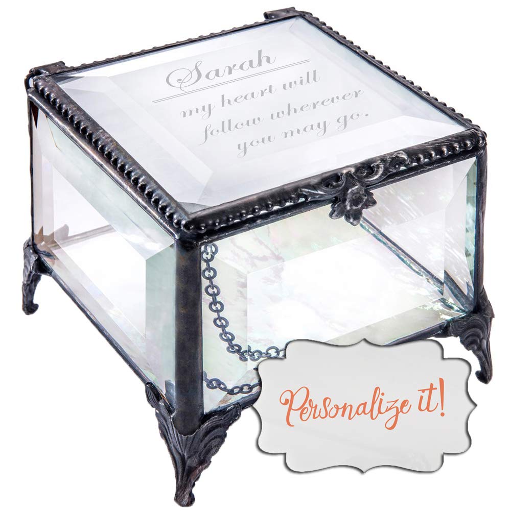 J Devlin Box 326 EB246 - Caja de cristal biselado transparente personalizada, regalo de recuerdo para esposa, novia, hija, joyería